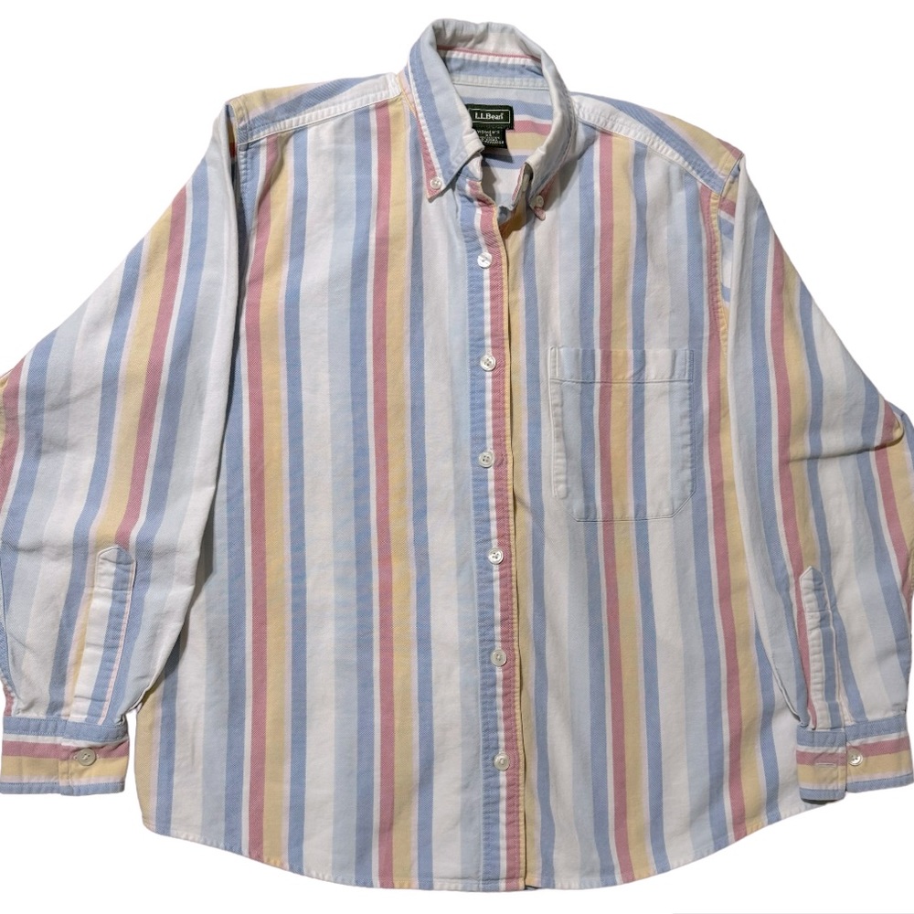 LL Bean Womens Cotton Rainbow Mulitcolor Striped Long Sleeve Button Up Shirt XS